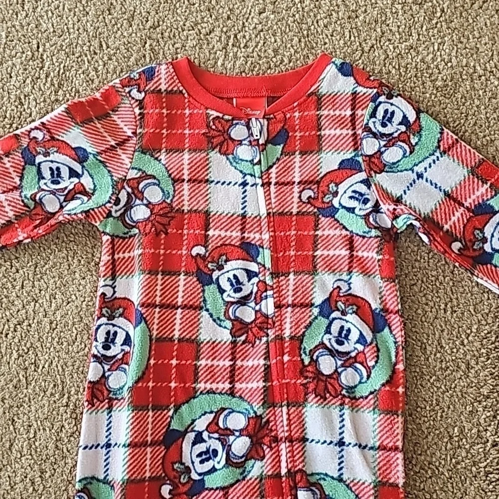 Disney Mickey Mouse Christmas Fleece Zip-up Footed Sleeper 18M New - Picture 3 of 4